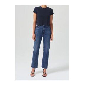 AGOLDE Pinch-Waist High-Rise Kick Jeans Raw Hem